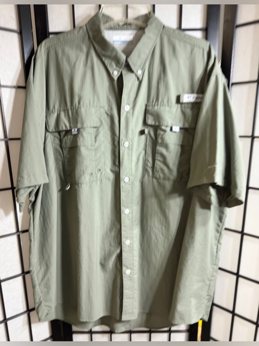 Men's Columbia PFG Bahama I| Olive Green Short Sleeve Shirt Size Large